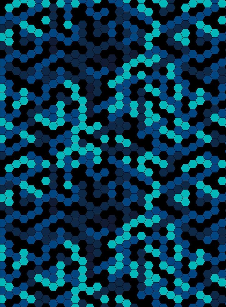 A blue and black pattern with hexagons vector