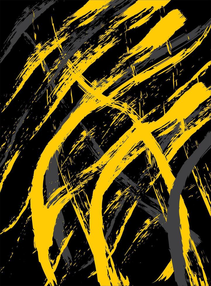 A black and yellow abstract painting with a brush stroke vector