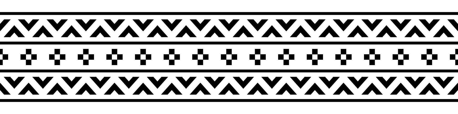 Ethnic embroidery fabric with aztec textile border and seamless pattern. vector