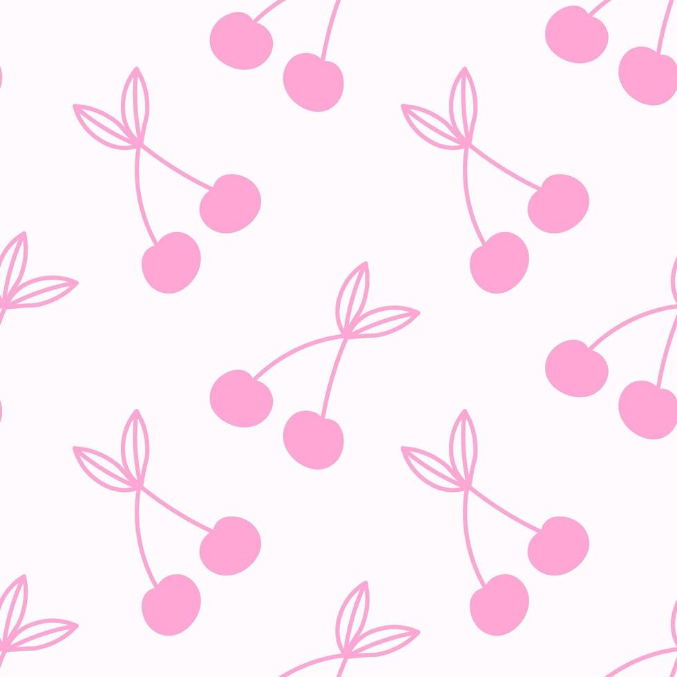 Pink Cherry with Leaves Seamless Pattern vector