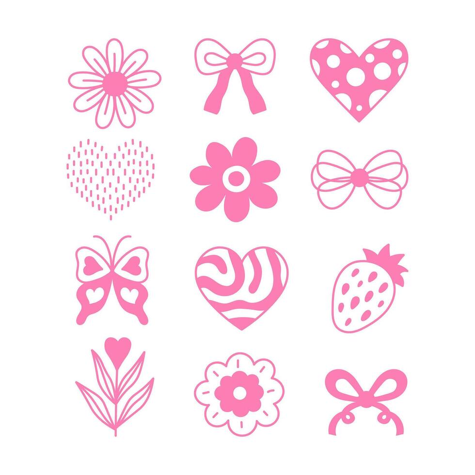Romantic Coquette Doodles Set vector
