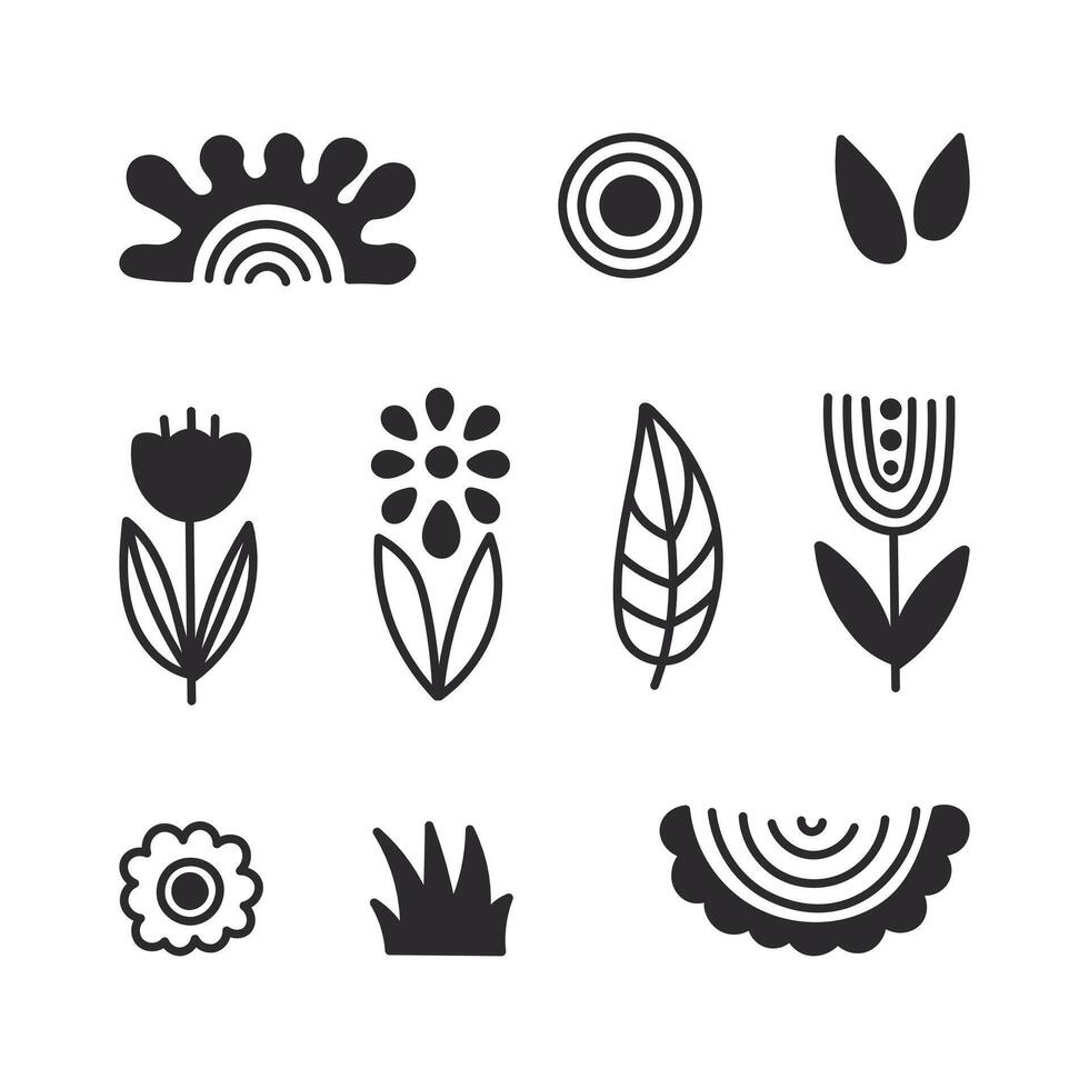 Geometric Floral Set in Doodle style vector