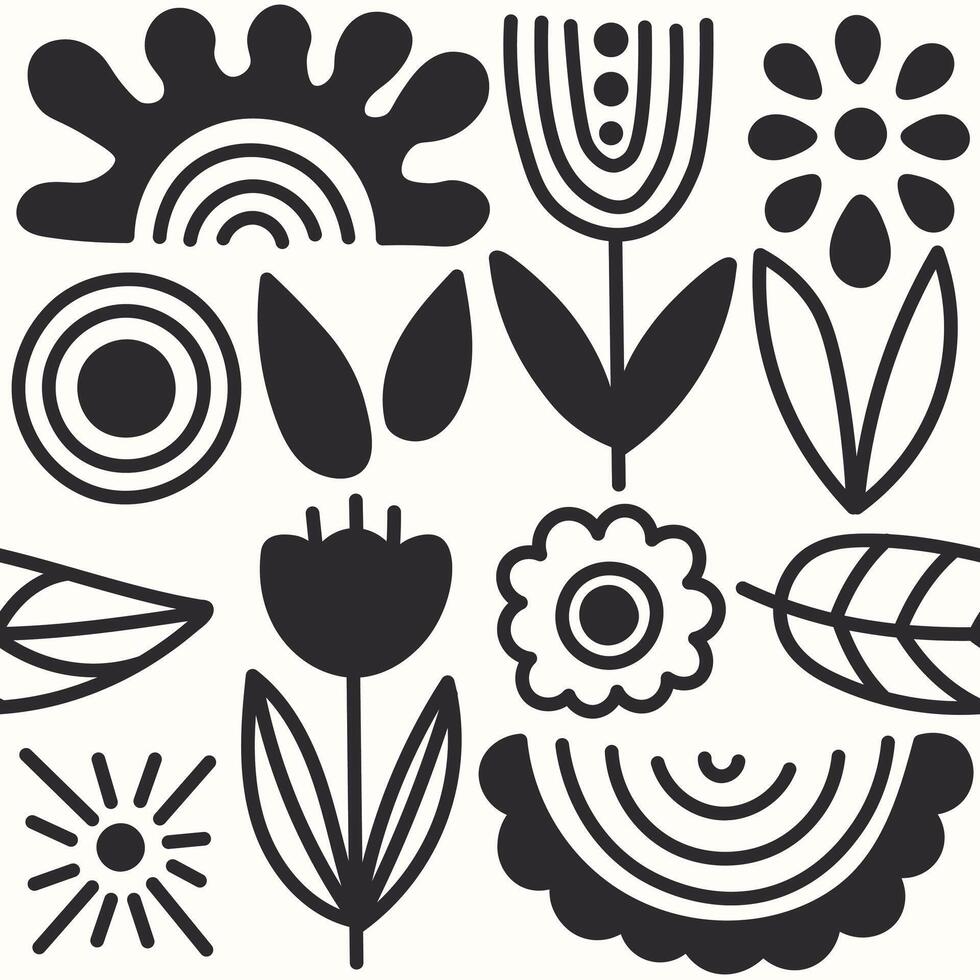 Geometric Flowers Seamless Pattern Doodle vector