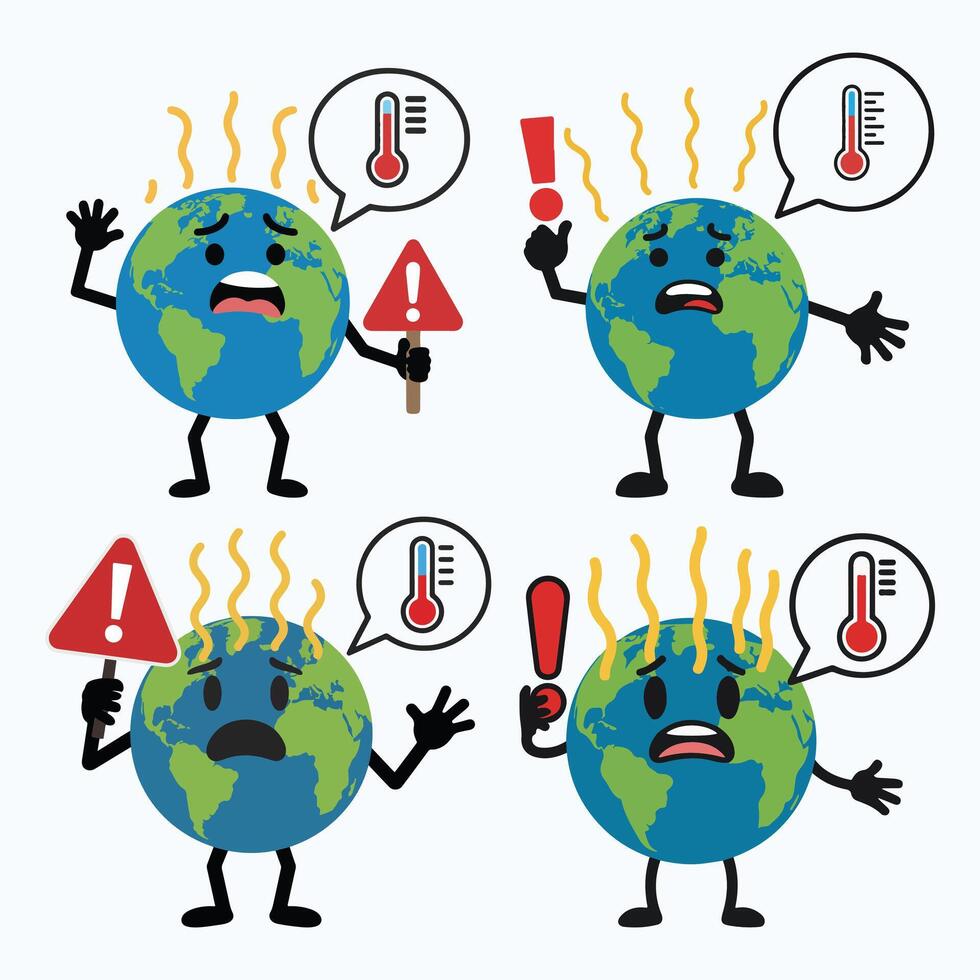 A cartoon illustration of a sun with a temperature and thermometer vector