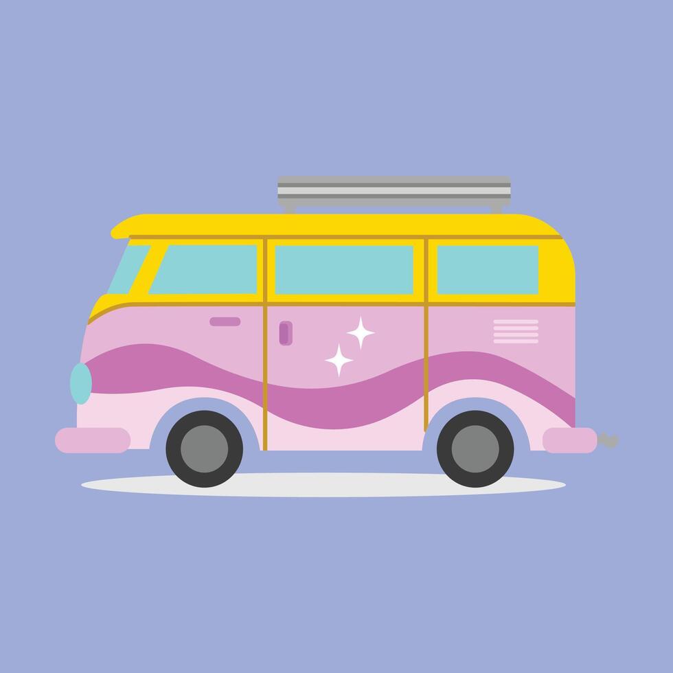 yellow and pink camper van. summer and tropical theme vector