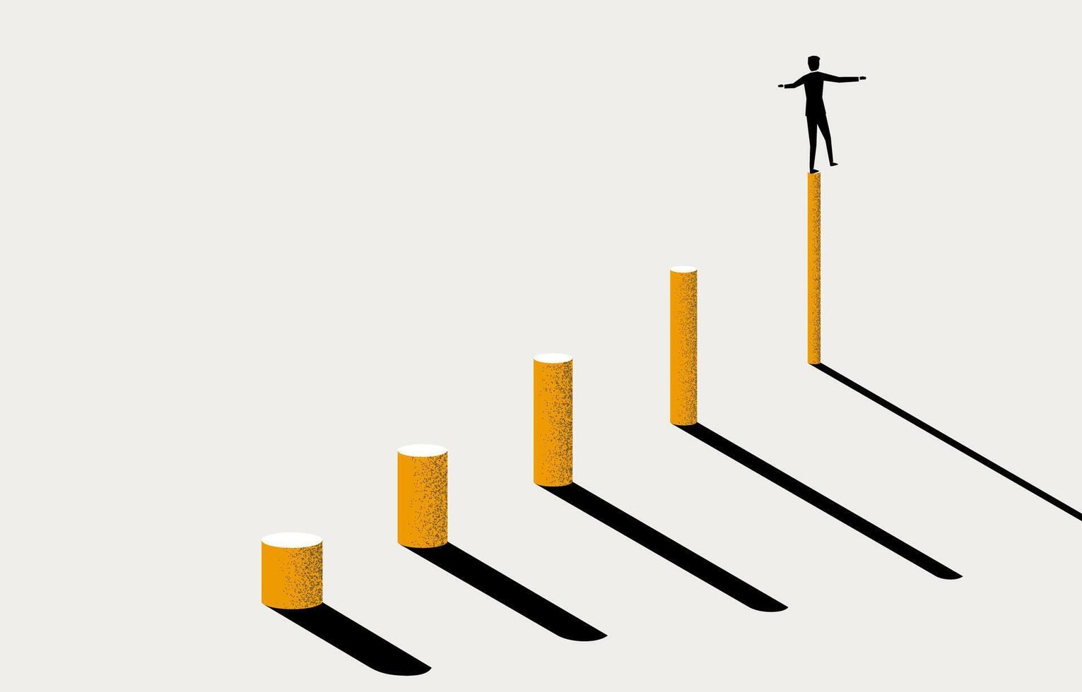 Businessman trying to balance himself on high place, business challenge and risk concept, minimal business design. vector
