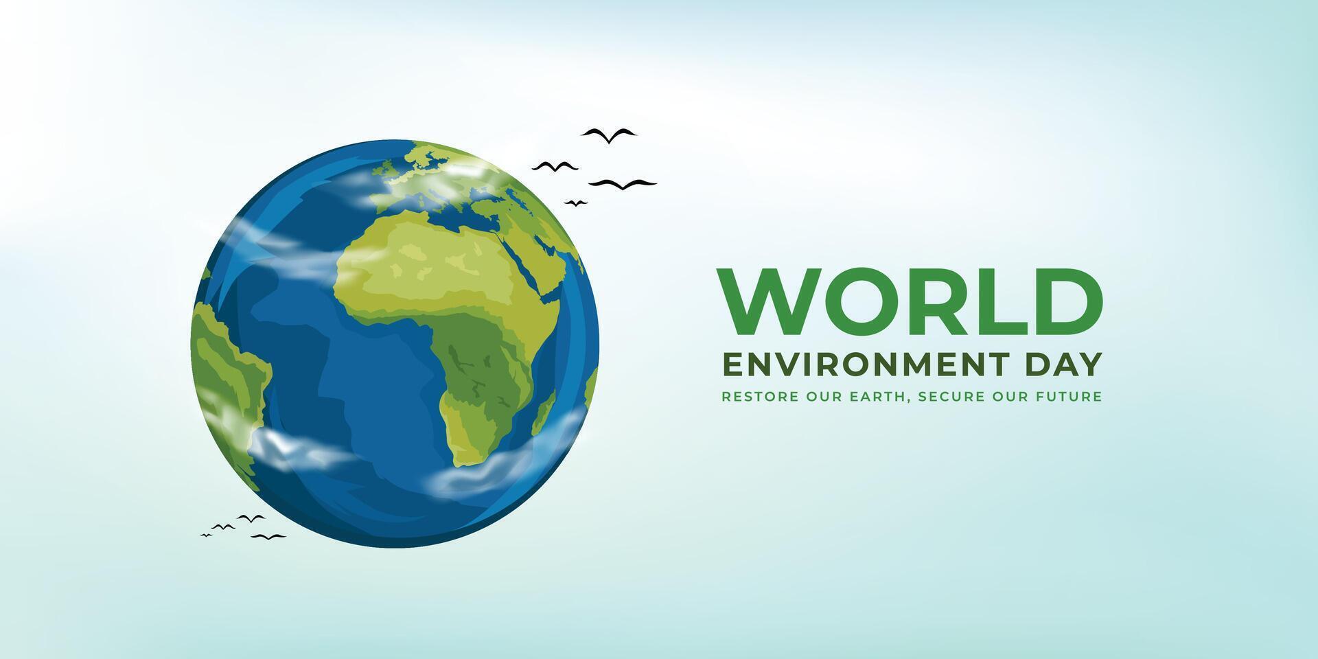 World Environment Day Globe Illustration with Nature and Green Elements vector