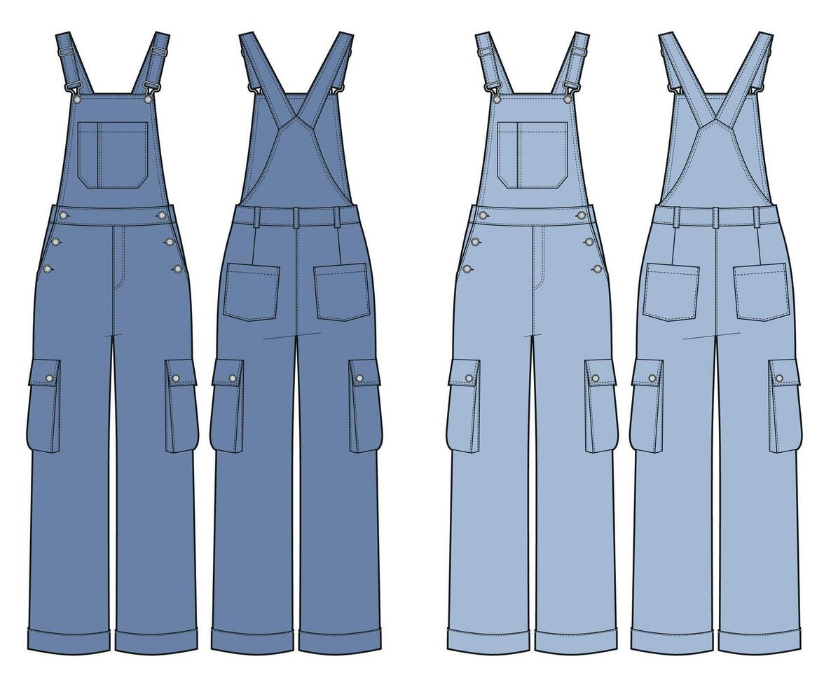 Set of denim overall short jumpsuits vector