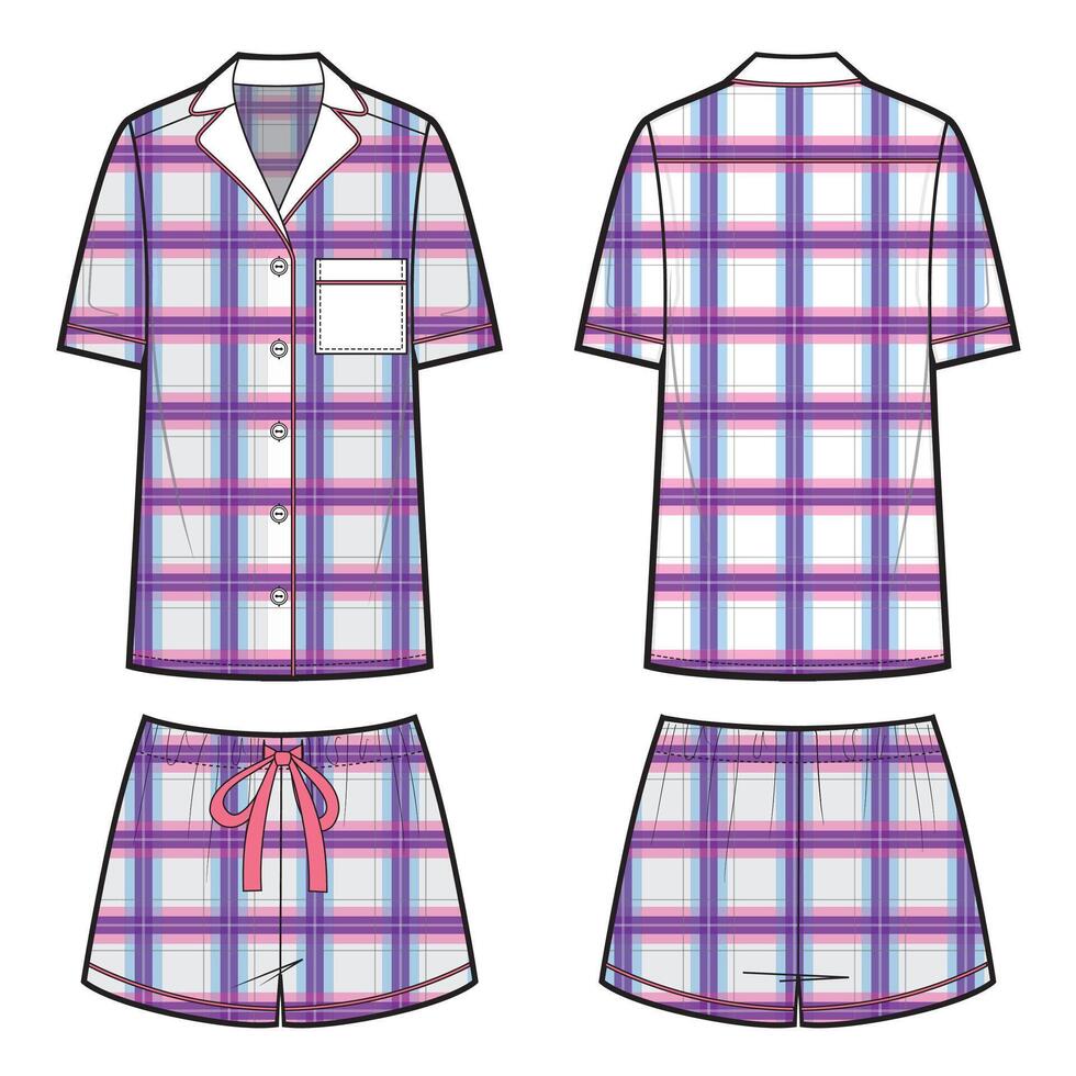 Women fashion checkered pajamas sketch vector
