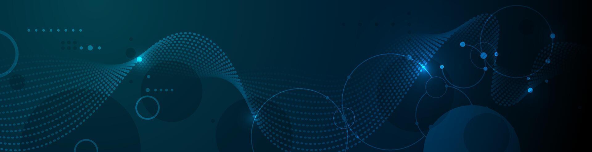 Illustration element with abstract wave line, motion pattern and particle dot on dark blue background. Modern futuristic design for background. Digital datum, high tech, technology concept vector