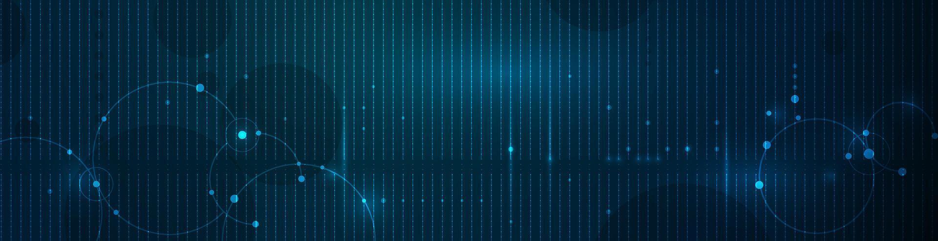 Digital technology. Illustration element with light, line pattern, space, dot, geometric shape on blue color background. Modern graphic design for template. Futuristic, science concept vector