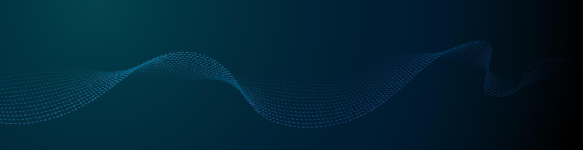 Illustration element with abstract wave lines, motion pattern and particle dot on dark blue background. Modern futuristic design for background. Digital datum, high tech, technology concept vector
