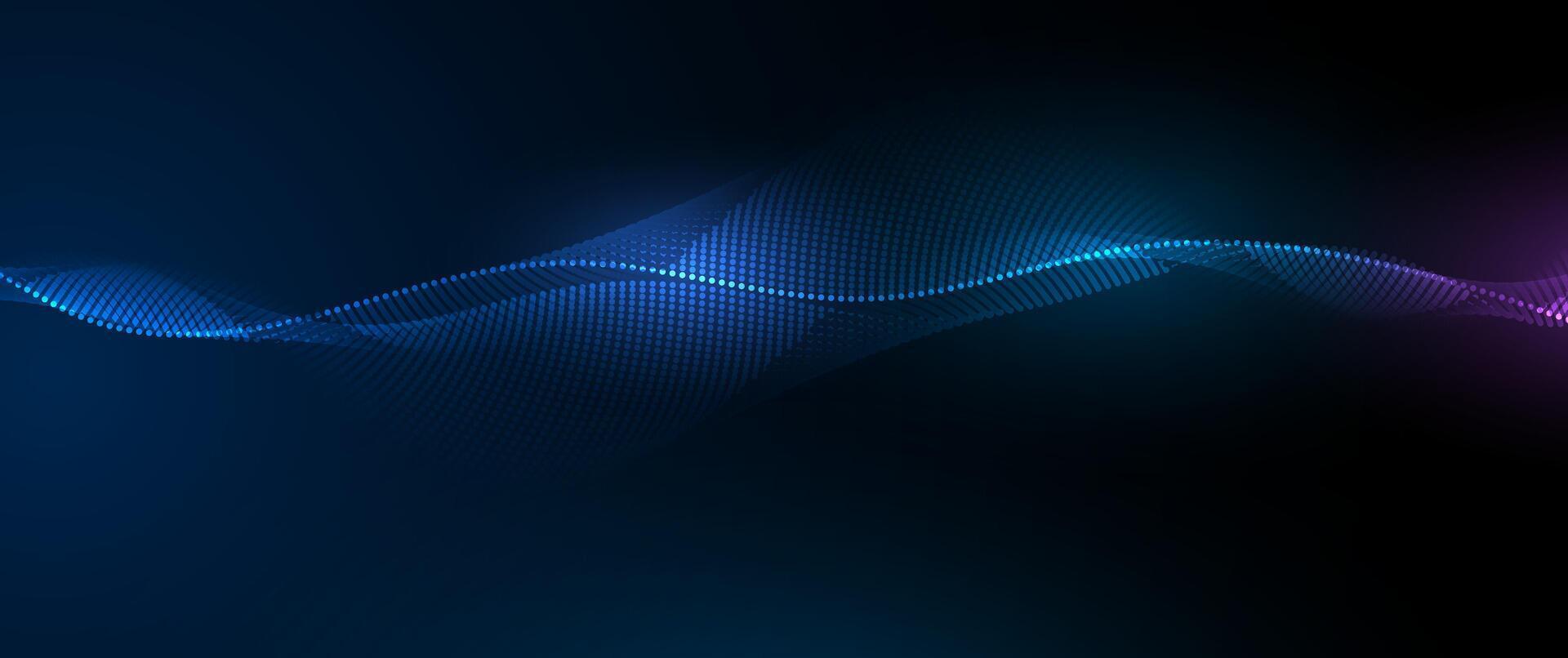 Abstract dynamic, wave - flow mesh particles pattern and dot on dark blue background. Illustration design futuristic, network technology background. Modern digital datum and science concept vector