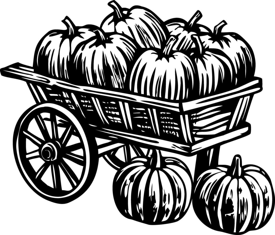A vintage style illustration of pumpkin cart vector