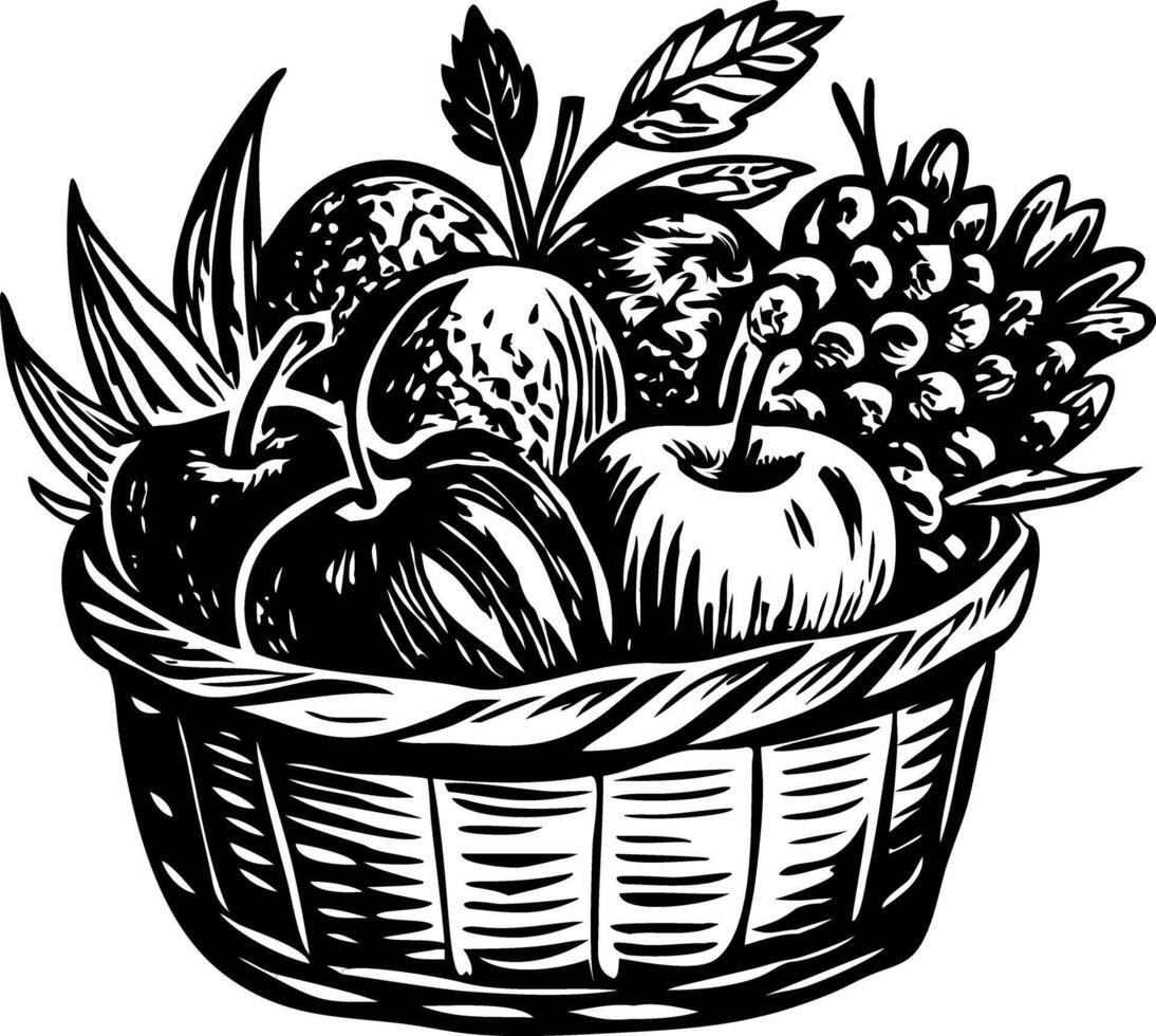 A vintage style icon of fresh fruit basket vector
