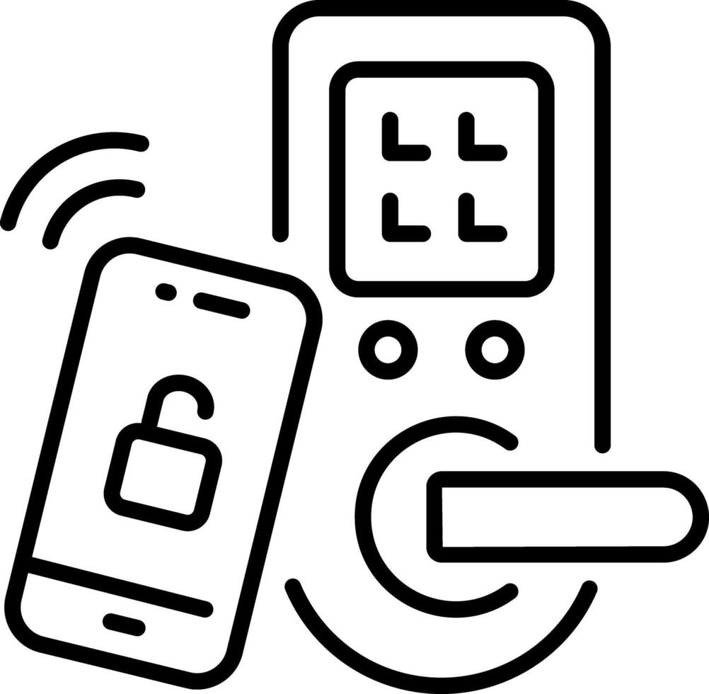 A linear icon showing ai-powered smart entry door vector