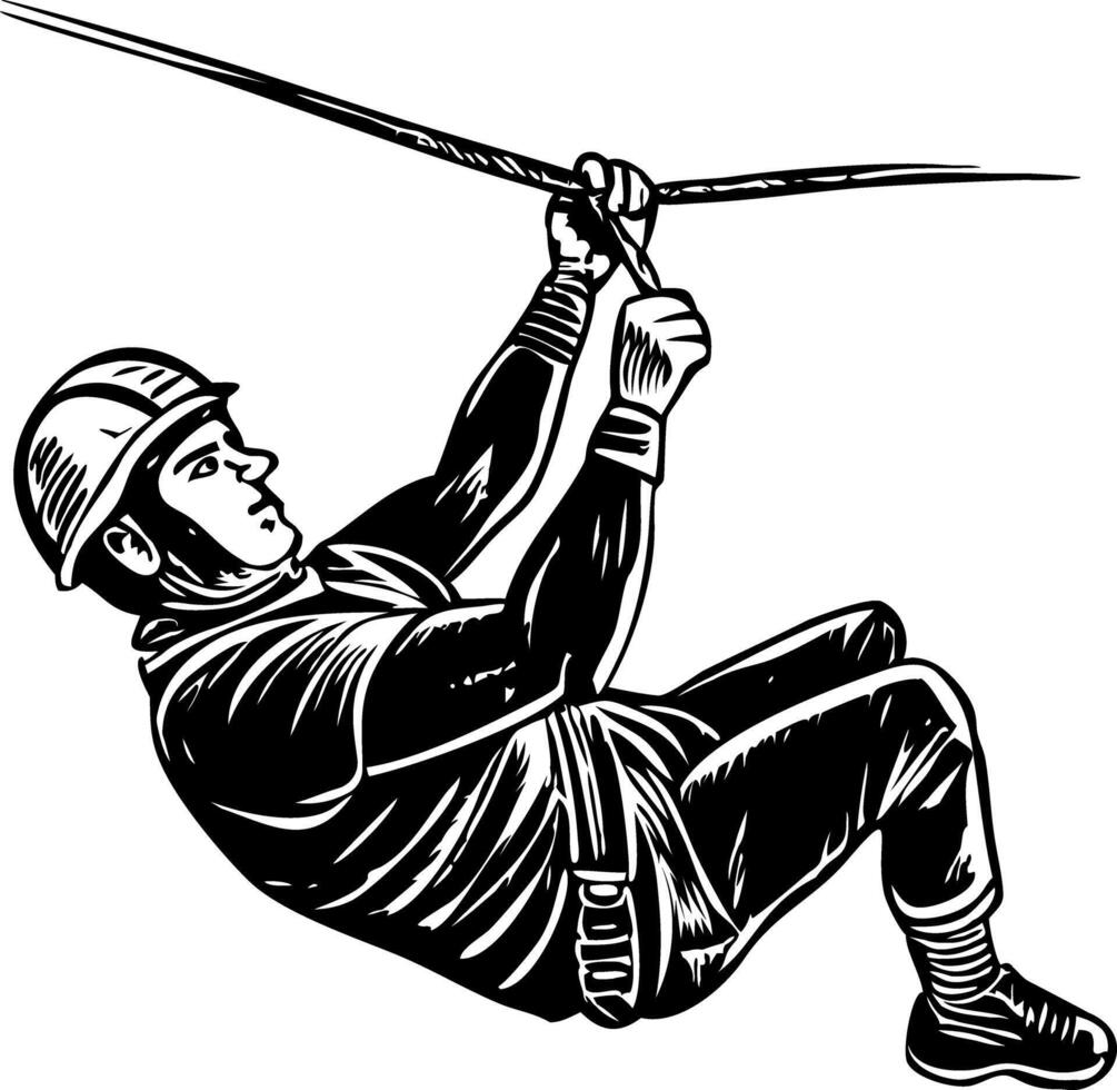 A vintage style illustration of zip lining vector