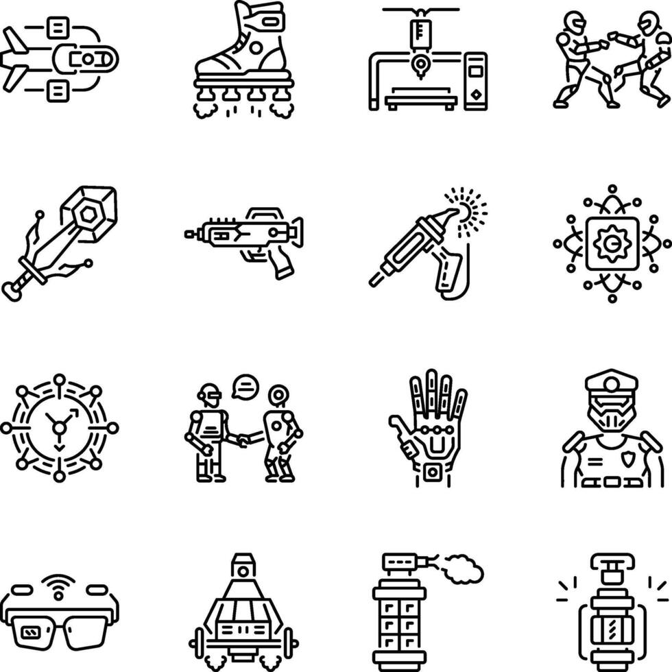 Collection of Futuristic Innovations Linear Icons vector