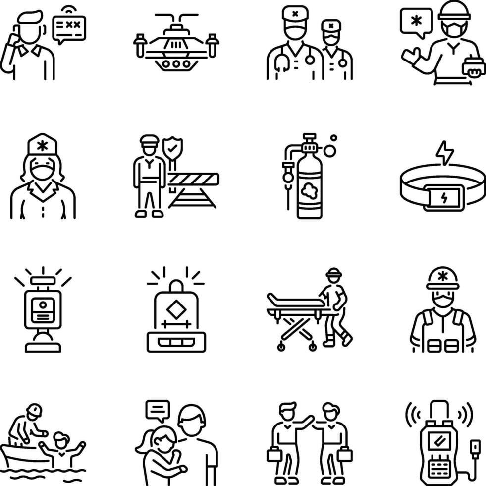 Set of Emergency and Rescue Linear Style Ions vector
