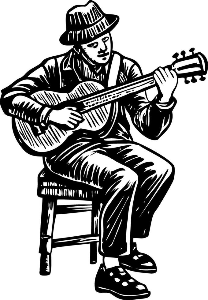 A vintage style icon showing street musician performer vector