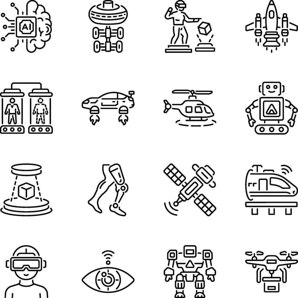Collection of Linear Style Futuristic Art Icons vector