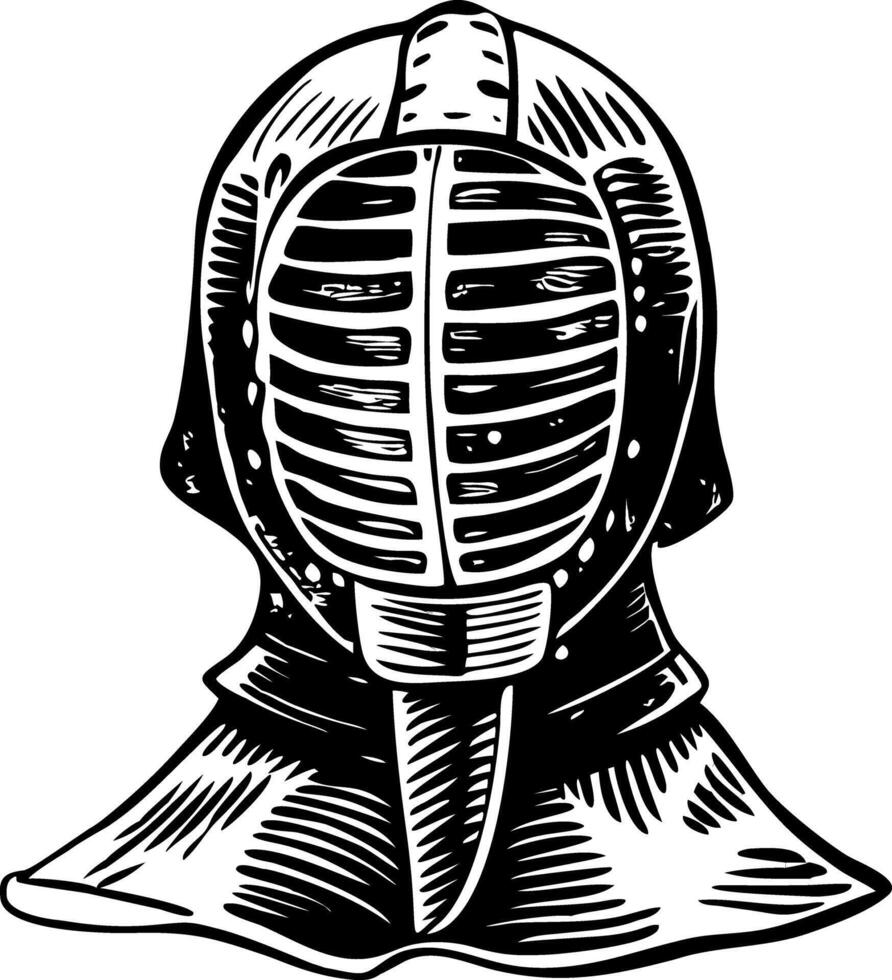 A vintage style illustration of kendo helmet vector
