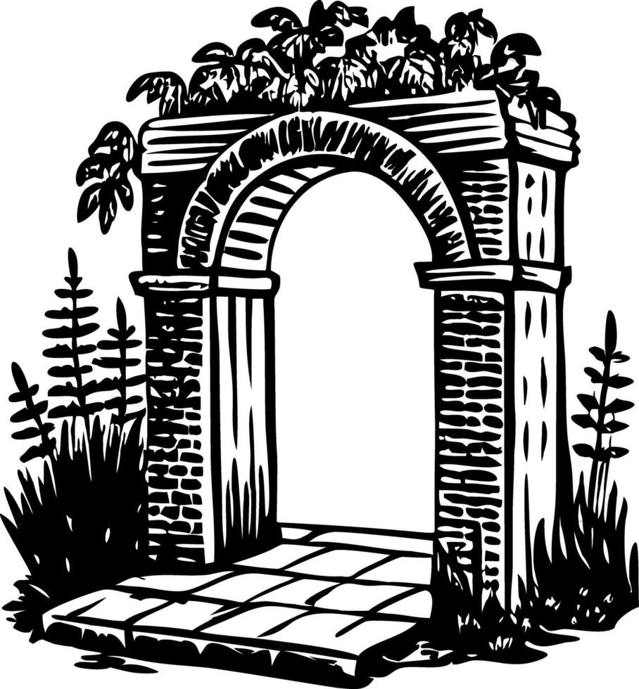 A sketchy style icon showing decorative garden arch vector