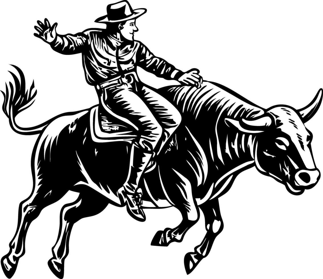 A vintage style illustration of bull riding vector