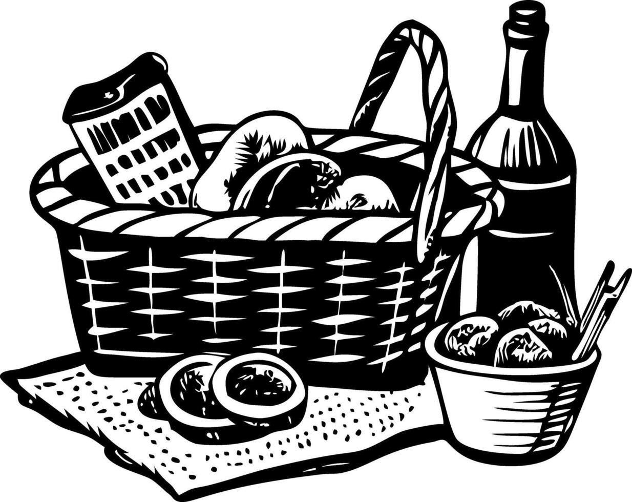 A sketchy style icon of picnic basket vector