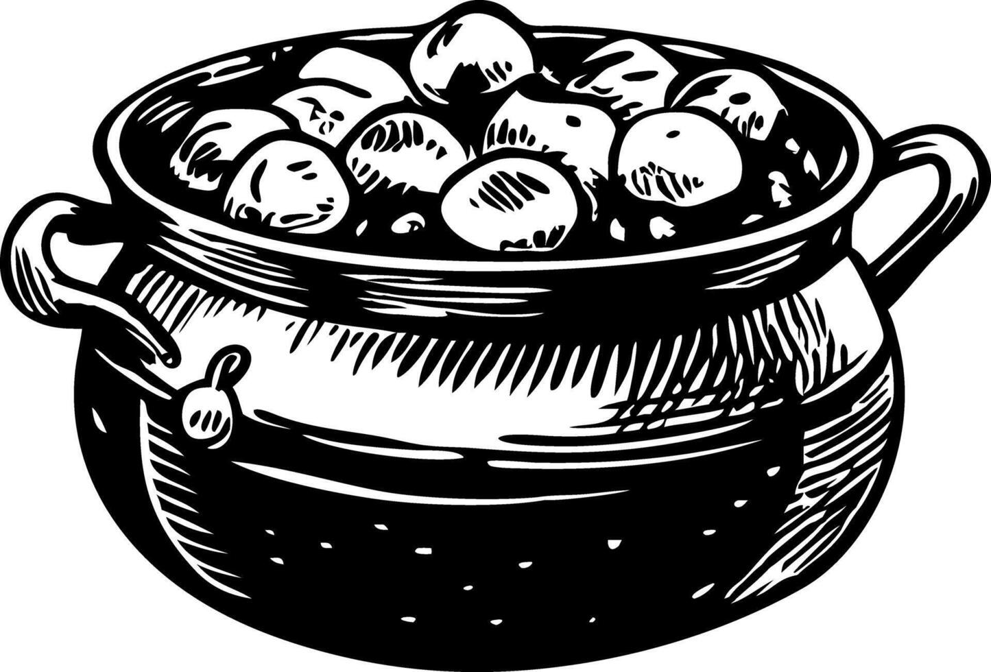 A vintage illustration showing hot food pot vector