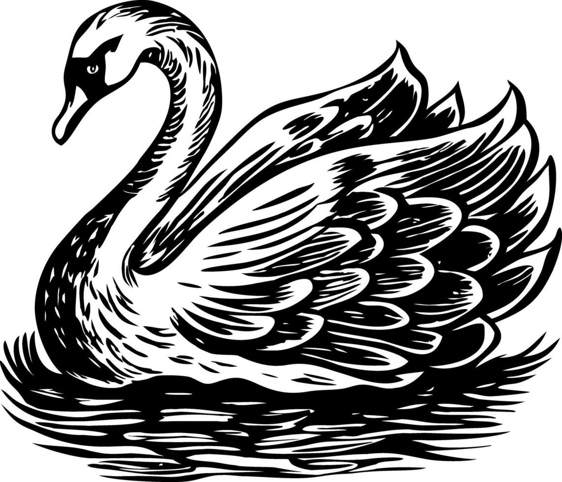 A drawing style icon of a swan floating peacefully vector