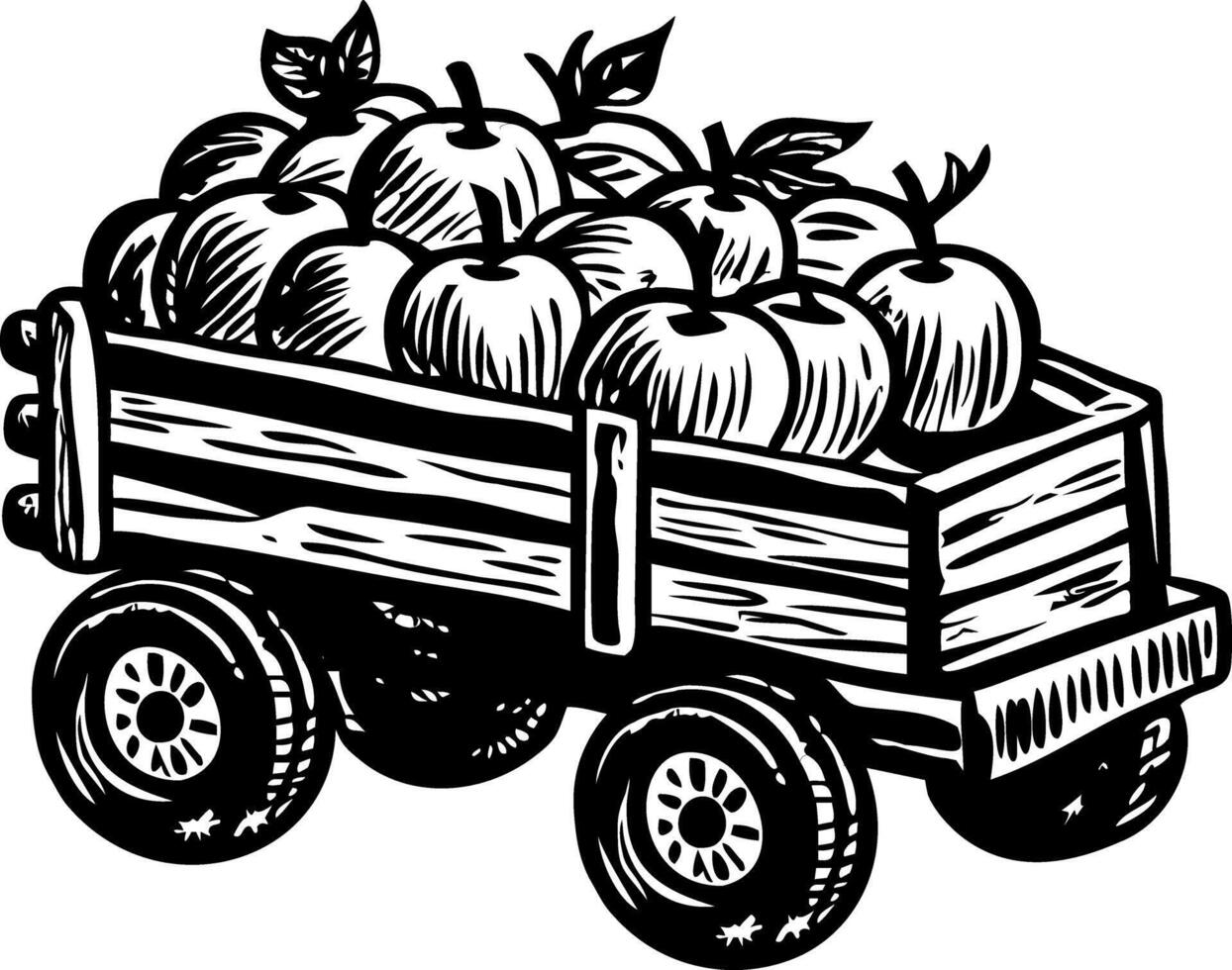 A vintage illustration showing wooden harvest cart vector
