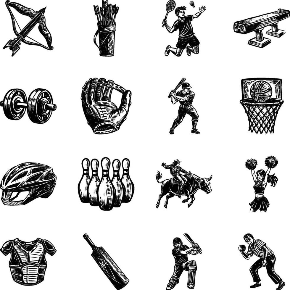 Collection of Sports Vintage Style Illustrations vector