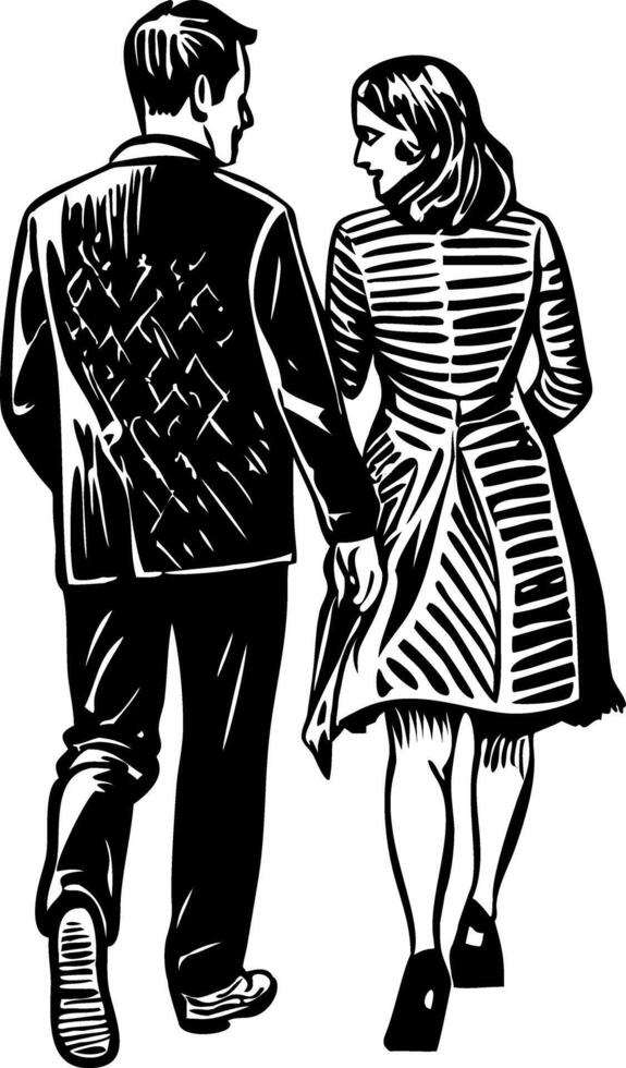 A vintage style icon showing couple walk vector