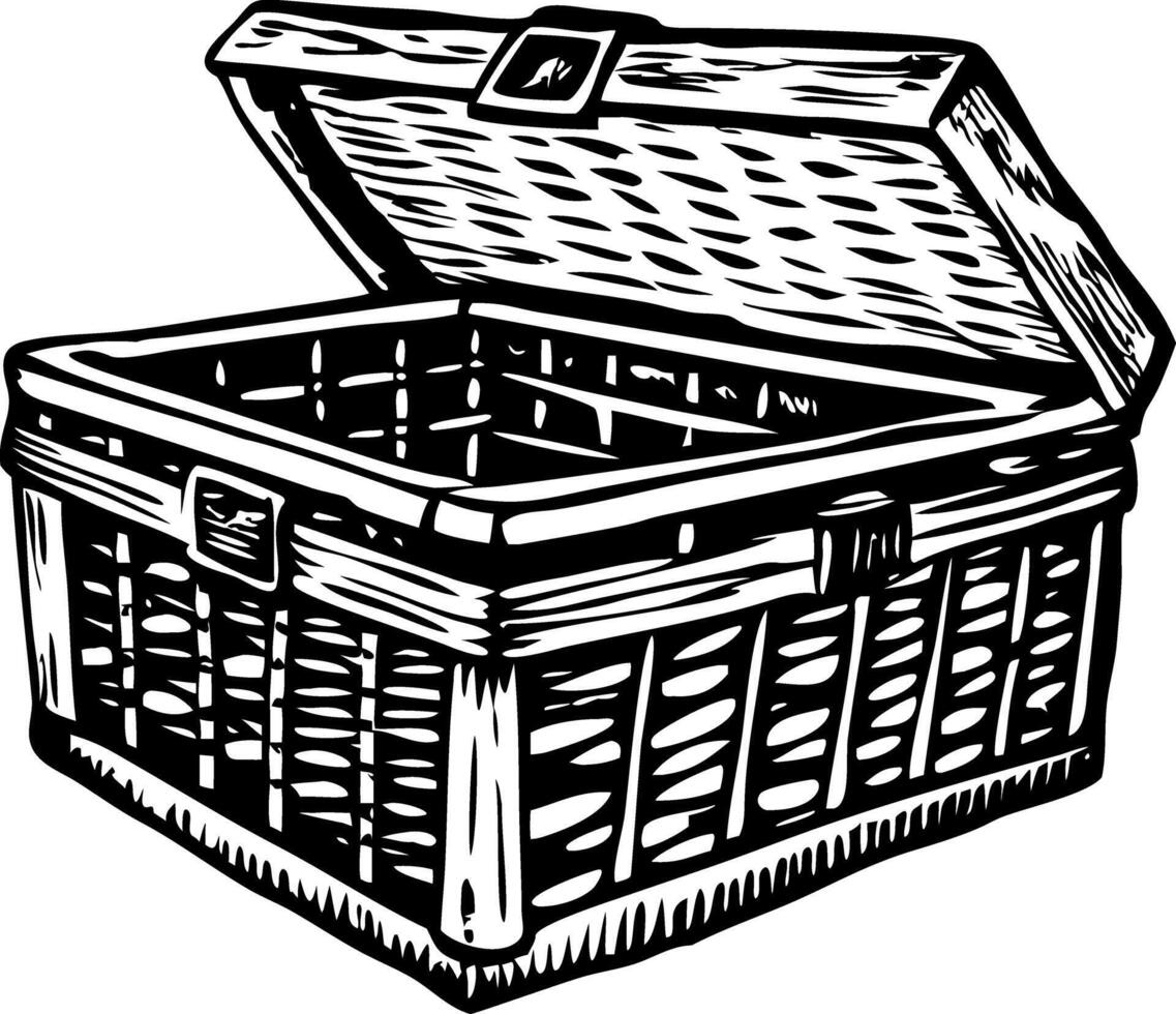 A sketchy style illustration of wicker basket vector