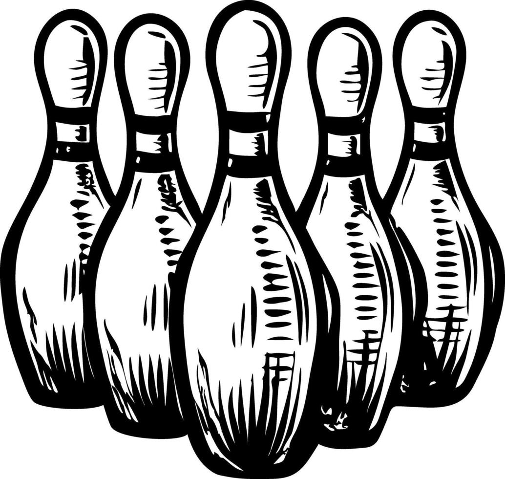 A sketchy style illustration of bowling pins vector