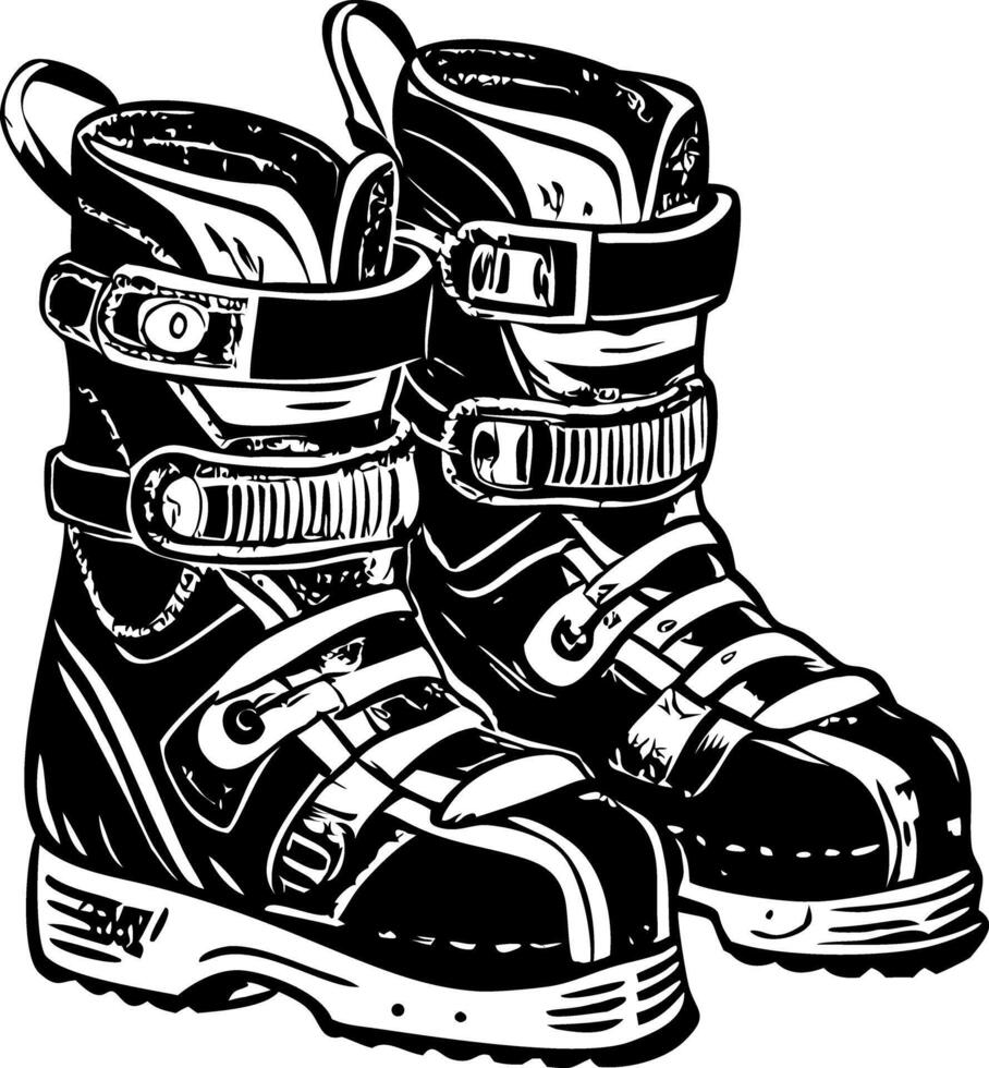 A vintage style illustration of ski boots vector