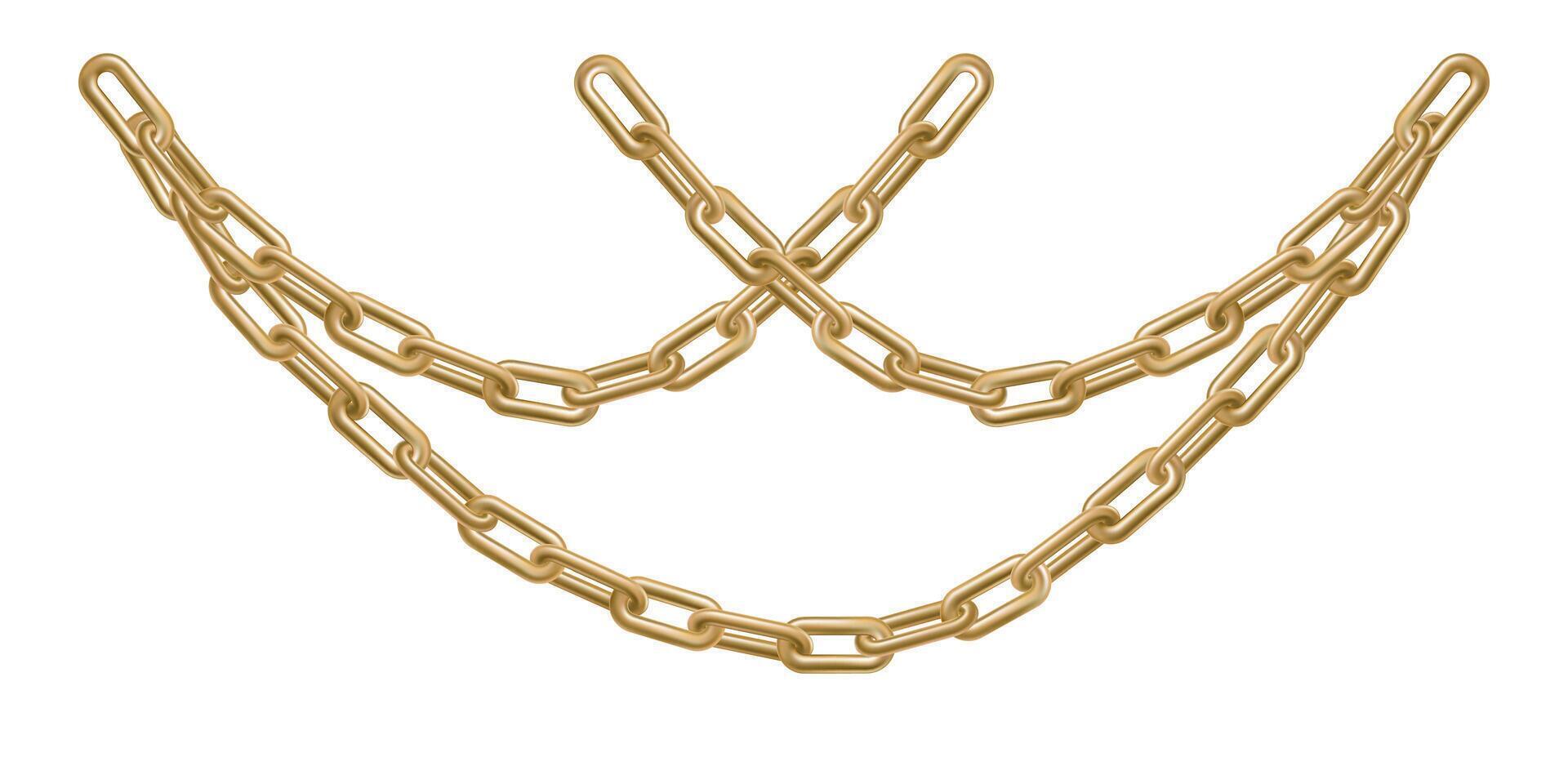 3d metal chain isolated. silver gold locked icon. Security lock realistic render. Abstract safety connected rings, long strong heavy border. Blocked closed card, protected network link vector