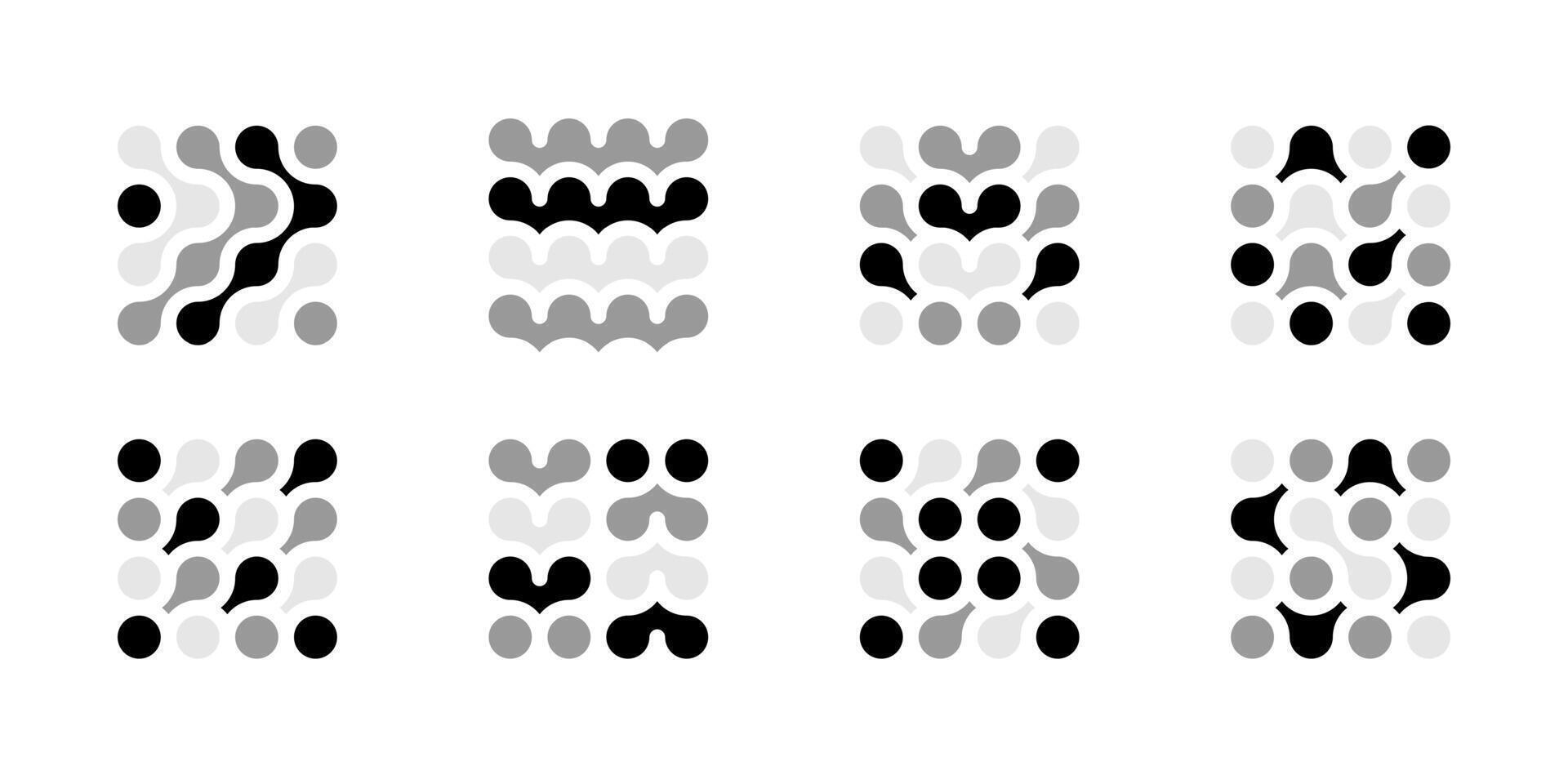 Dot connect logo, futuristic bio abstract icon. circles, heart and rounded shapes. Blood cells, moving liquid metaball. Organic molecule, neuron cells. Medicine pharma sing, nanotech biology. vector