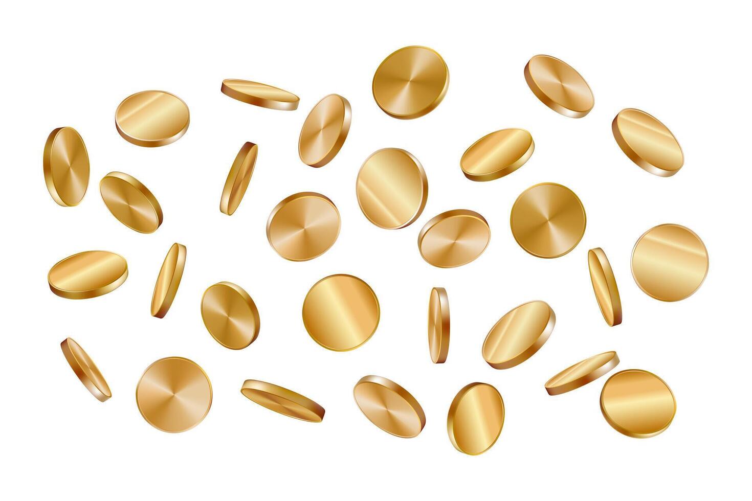 Gold coin falling, top view. 3d money isolated casino dollar background. Cash spin golden rain insurance badge. Currency rotate game realistic illustration render. Treasure jackpot flying bank. vector