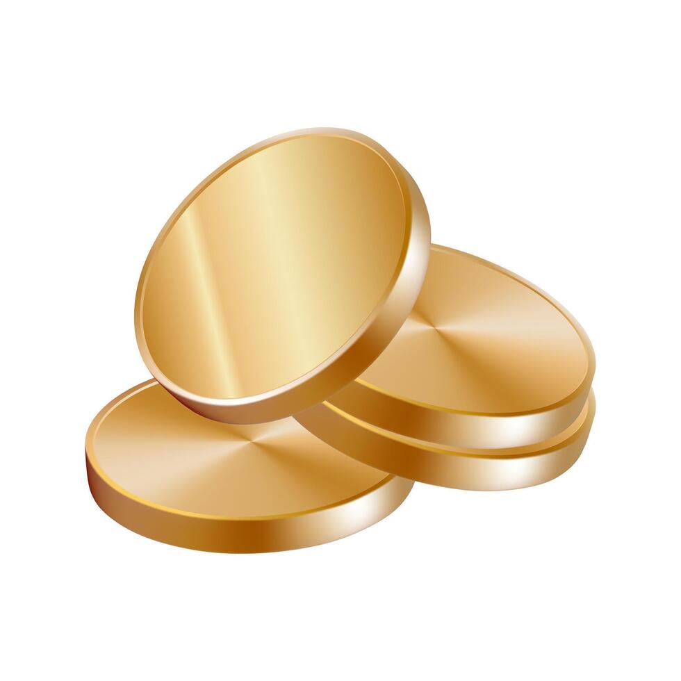 Golden coins small pile. 3d medal stack drop, render icon. Falling cash stack currency change. Casino game chips loan. Premium loan icon emoji. Money mountain bunch isolated. Realistic finance vector