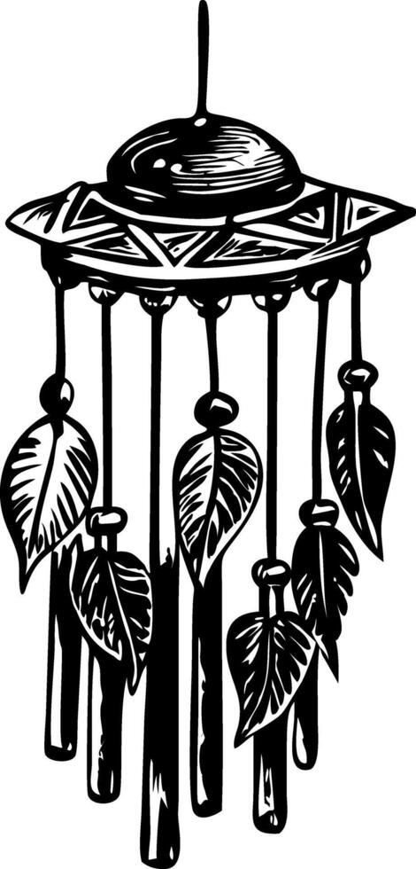 A vintage illustration showing hanging wind chimes vector