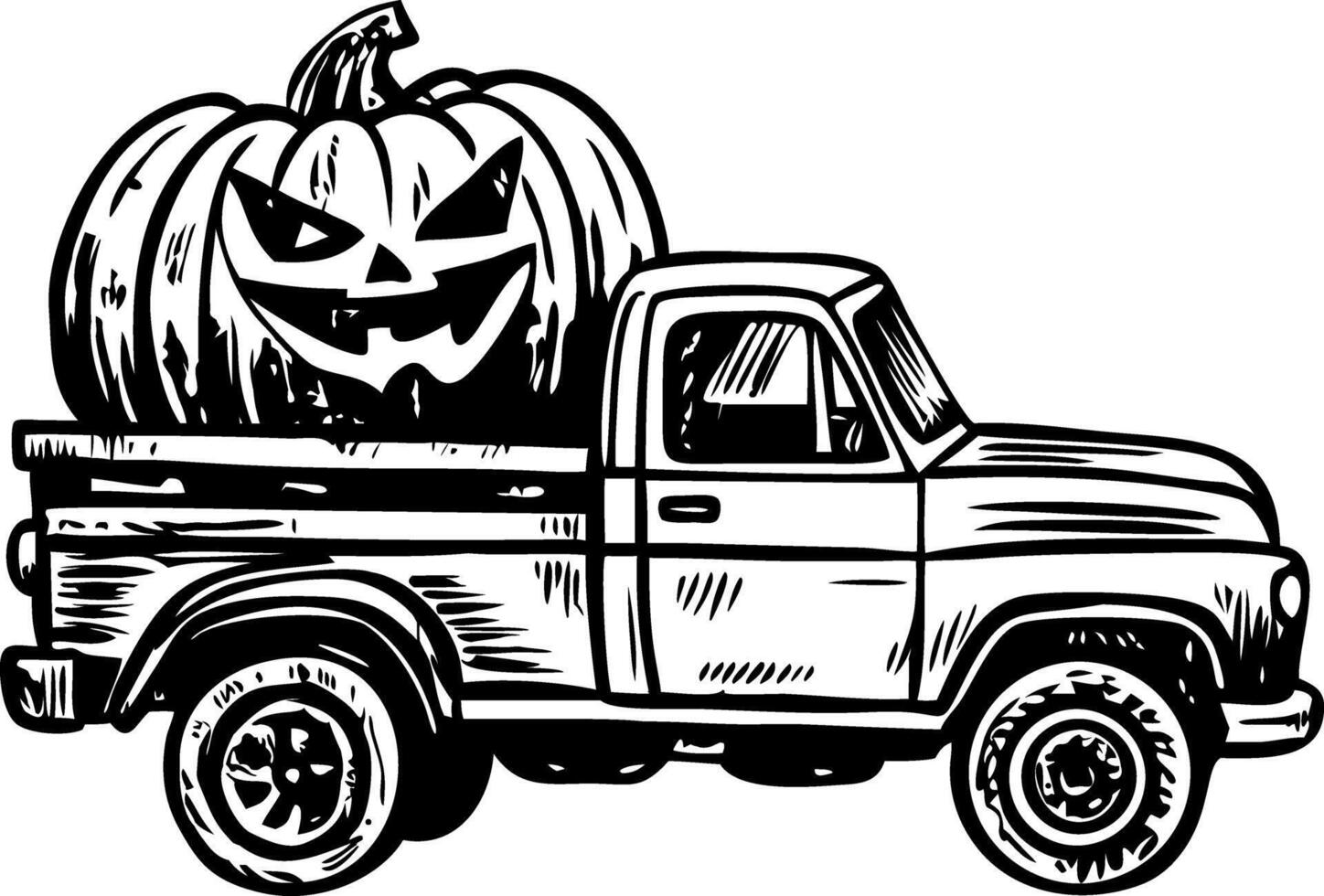 A vintage illustration showing pumpkin truck ride vector