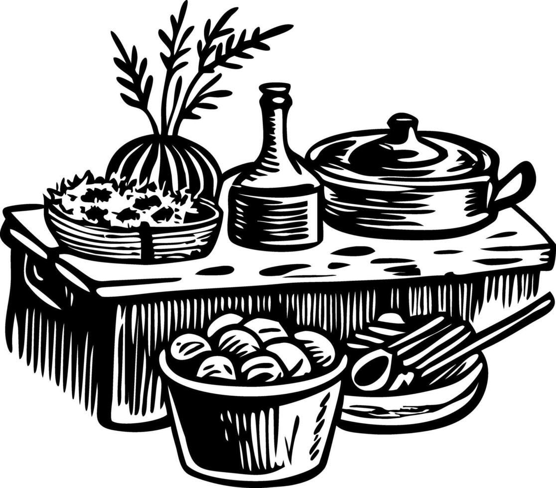 A vintage style illustration of country kitchen vector