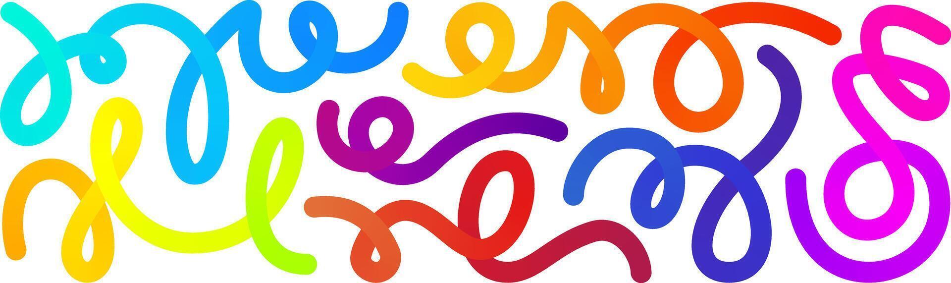 Gradient line shapes, abstract color object kid pattern. 3d confetti graphic element. Curve happy birthday fluid wave design. liquid swirl path, dynamic spiral squiggle. Fun child trendy ribbon vector