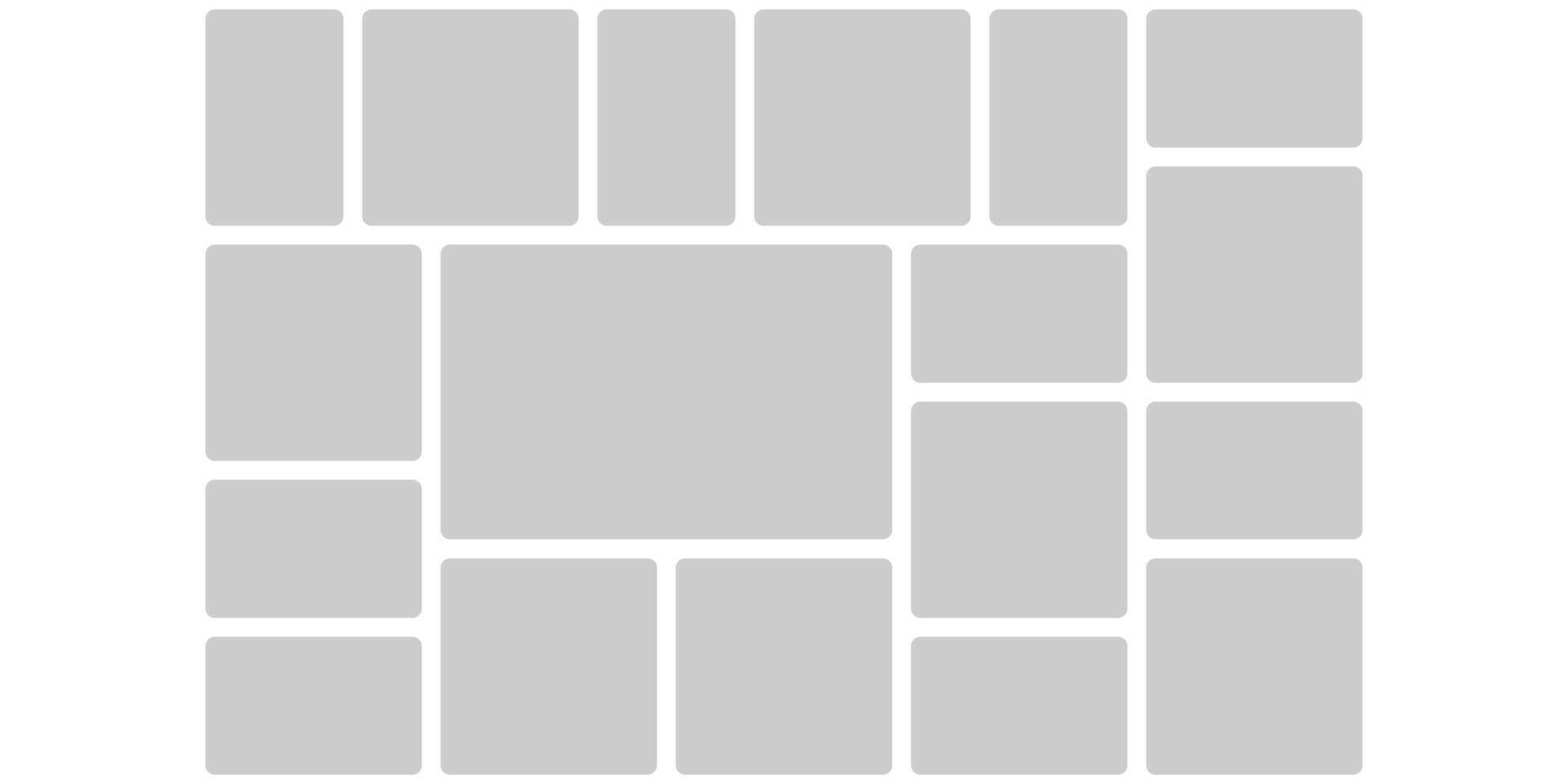 Collage image frame, grid template. Rectangle card graph showcase layout. User game dashboard mockup bento design. Advertisement material photo mockup pattern. Blank square business data bar column. vector