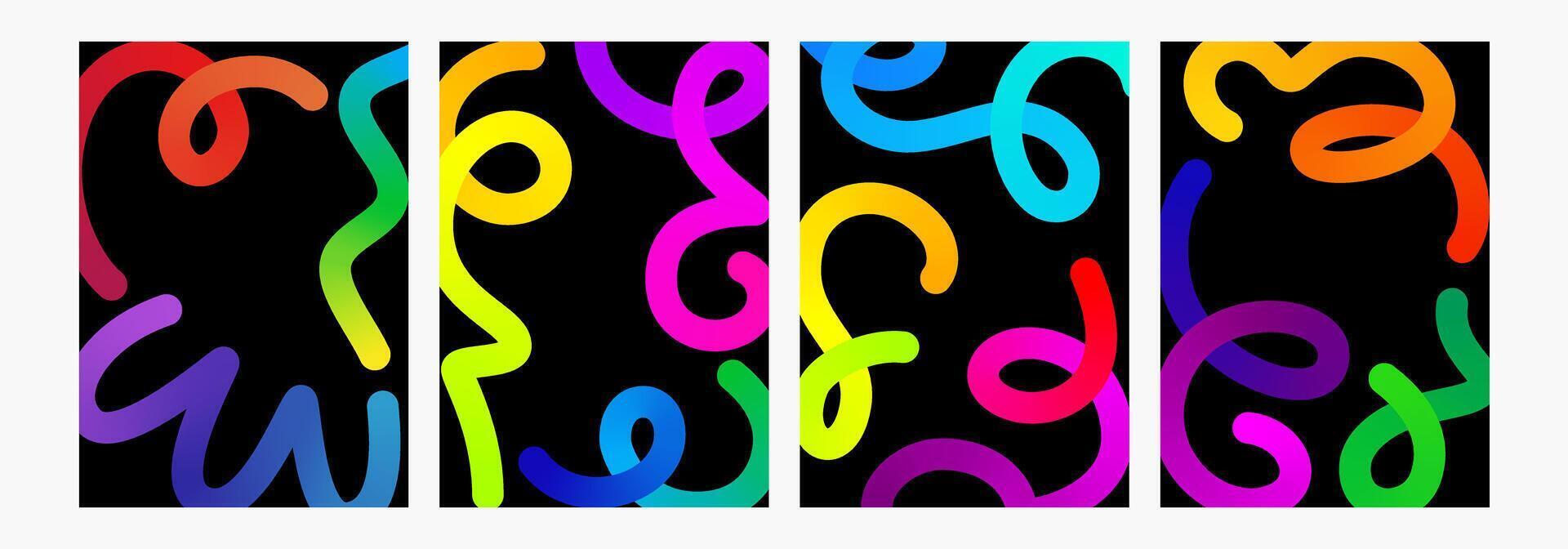 Abstract lines, color gradient shape. Curvy object background. 3d graphic pattern arow element. Happy birthday confetti curly waves design. Thick fluid liquid paint change path. Long spiral swirl vector
