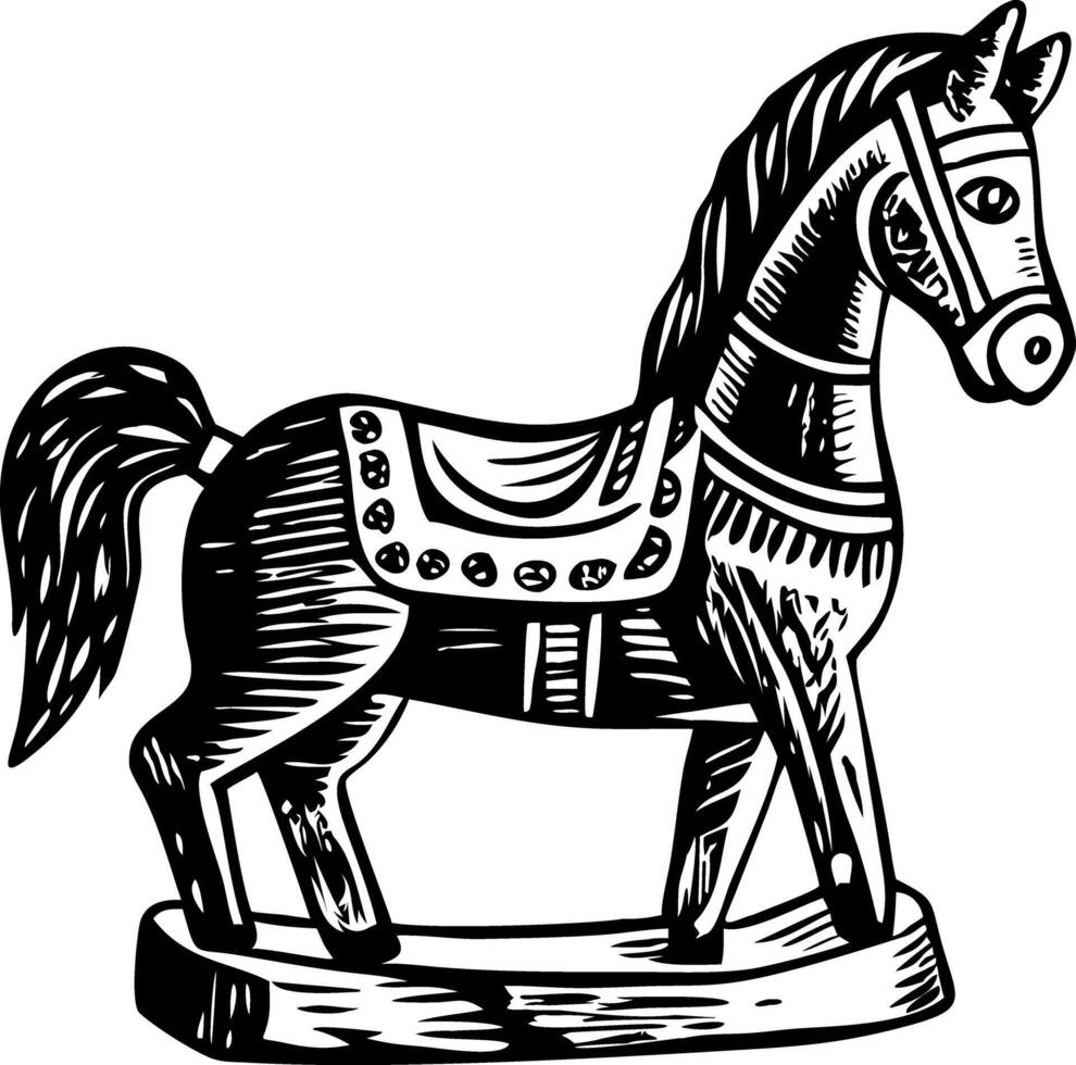 A vintage illustration depicting wooden horse toy vector
