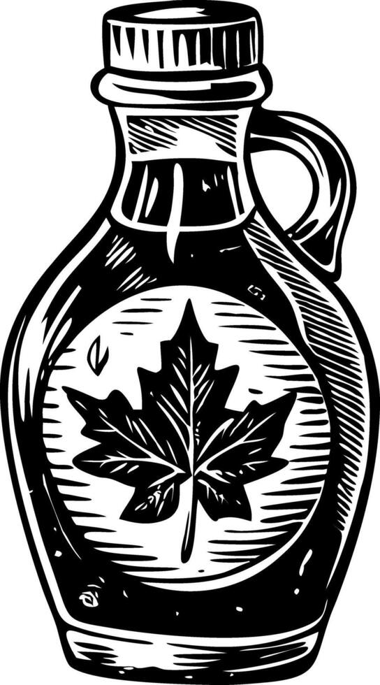 A vintage illustration showing maple syrup bottle vector