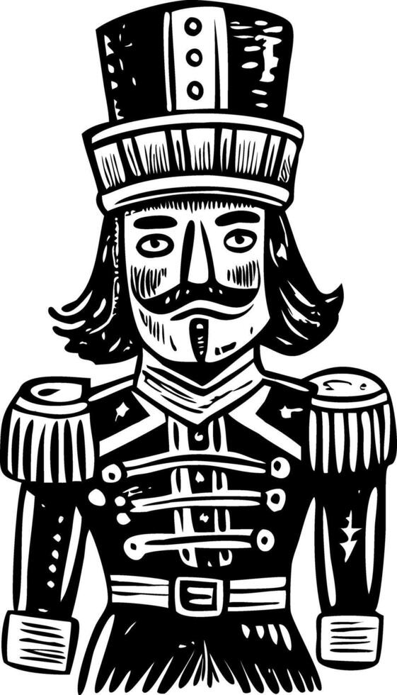A vintage illustration showing nutcracker soldier figure vector